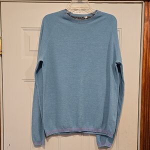 Robert Graham Ray Brook Wool Blend Turquoise Blue Crewneck Sweater Size Large